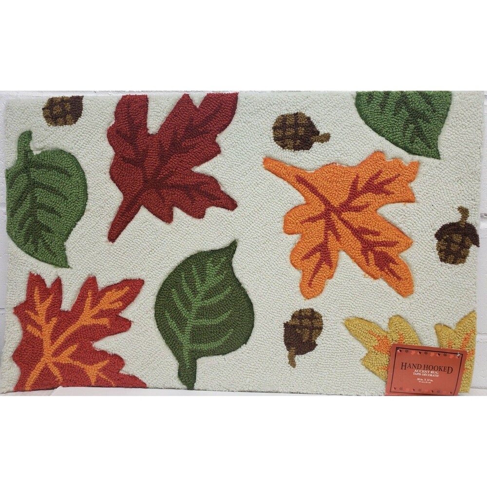 HAND-HOOKED RUNNER RUG (20" x 32") COLORFUL LEAVES